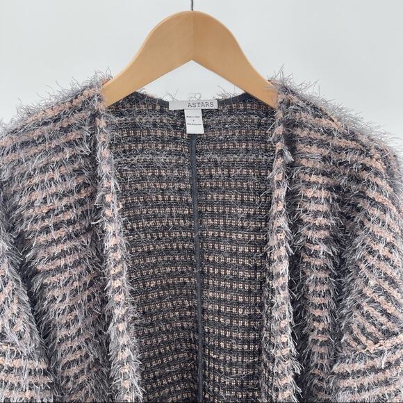 ASTARS Cupcakes Cardigan Blush Pink Gray Stripe Eyelash Pockets Long Size Small - Picture 10 of 14